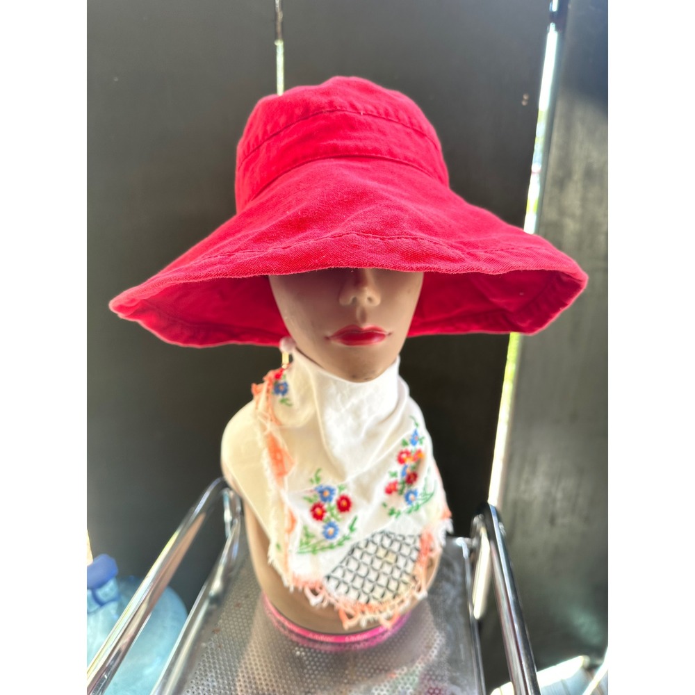 Scala Collezione Red Wide Brim Sun Hat Floppy Cotton Summer Beach A4246